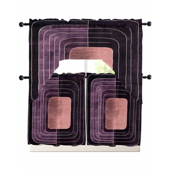 Purple Modern Abstract Swag Curtains for Living Room/Bedroom Windows, Line Artwork Kitchen Curtains and Valances Set 36 Inch Length, Light Filtering Swags Valance Curtain Panels
