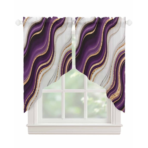 Purple Modern Swag Valances for Windows, Classic Abstract Art Luxury Golden Rod Pocket Sheer Valances for Large Windows, Swag Toppers Light Filtering for Kitchen Living Room 2 Panels 36''x45''