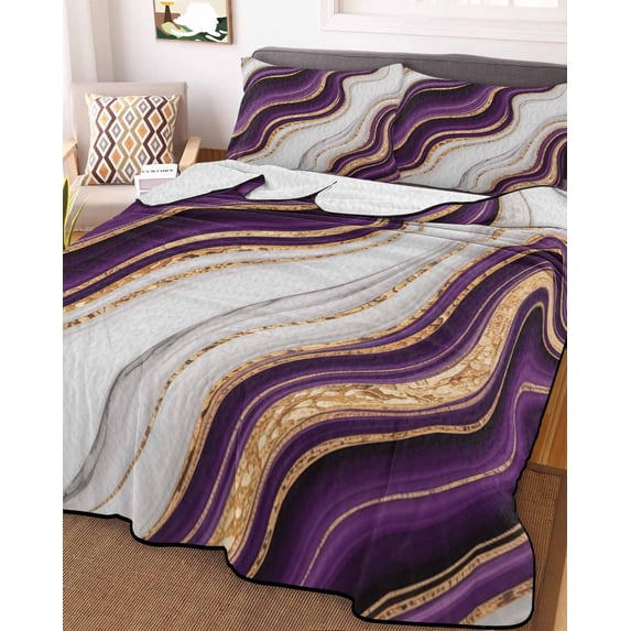 Purple Modern Twin XL Size Down Alternative Comforter, Lightweight Comforter Quilt Bedding Set with Pillow Shams Classic Abstract Art Luxury Golden All Seasons Bed Comforter Duvet Insert 68"x98"