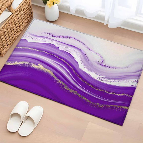 Purple Modern Wavers Bathroom Rug Washable 2x3 Entryway Rug Non Slip Abstract Water Ripple Fluid Art Front Door Mat Low Pile Indoor Doormat Throw Floor Carpet for Kitchen Bedroom Entrance