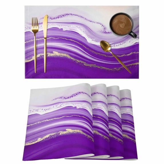 Purple Modern Wavers Placemats Set of 4, Abstract Water Ripple Fluid Art Placemats for Dining Table, Place Mats for Kitchen Tabletop, Waterproof Wipeable Dining Table Mats Set