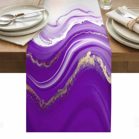 Purple Modern Wavers Table Runner - 72 Inch Long, Kitchen Dining Table Runner Dresser Scarves, Abstract Water Ripple Fluid Art Farmhouse Decor for Coffee Tables Wedding Party Banquet