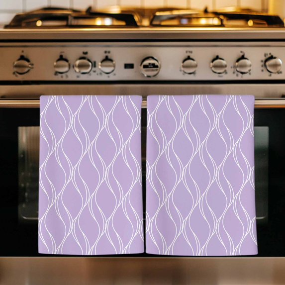 Purple Moire Waves Kitchen Towels Set of 3, Modern Abstract Art Geometric Absorbent Dish Towels for Kitchen, Microfiber Hand Towel, Quick Drying Tea Towel for Cleaning Decorative Dishcloths