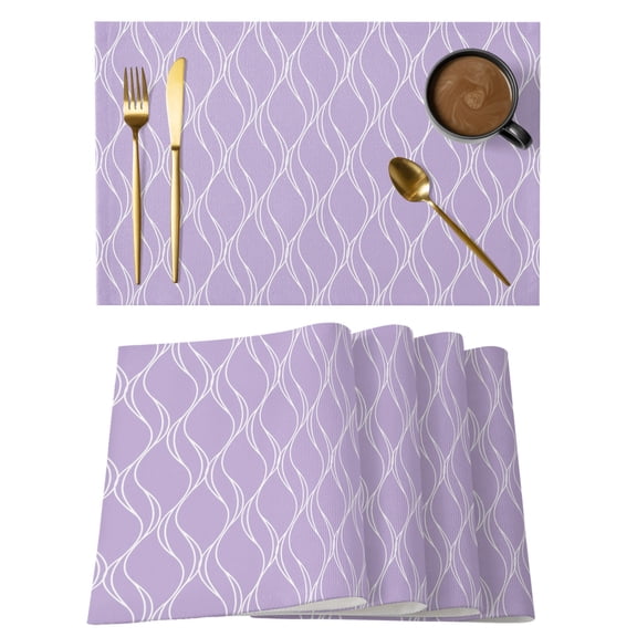 Purple Moire Waves Placemats Set of 12 Modern Abstract Art Geometric Place Mats Indoor Wipeable Table Mats Washable Cloth Dining Table Placemats for Kitchen Holiday Party Home Decor 13x19 Inch