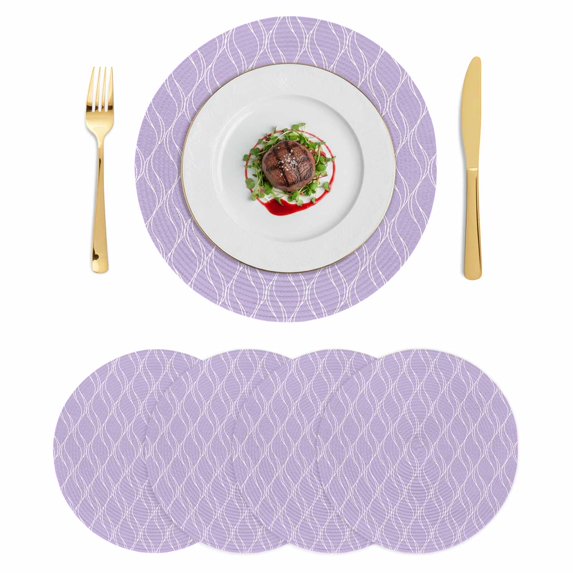 Purple Moire Waves Round 15 Inch Placemats Set of 4, Modern Abstract Art Geometric HeatResistant Non Slip Place Mats for Dining Table, Wipeable Braided Kitchen Table Mats for Housewarming