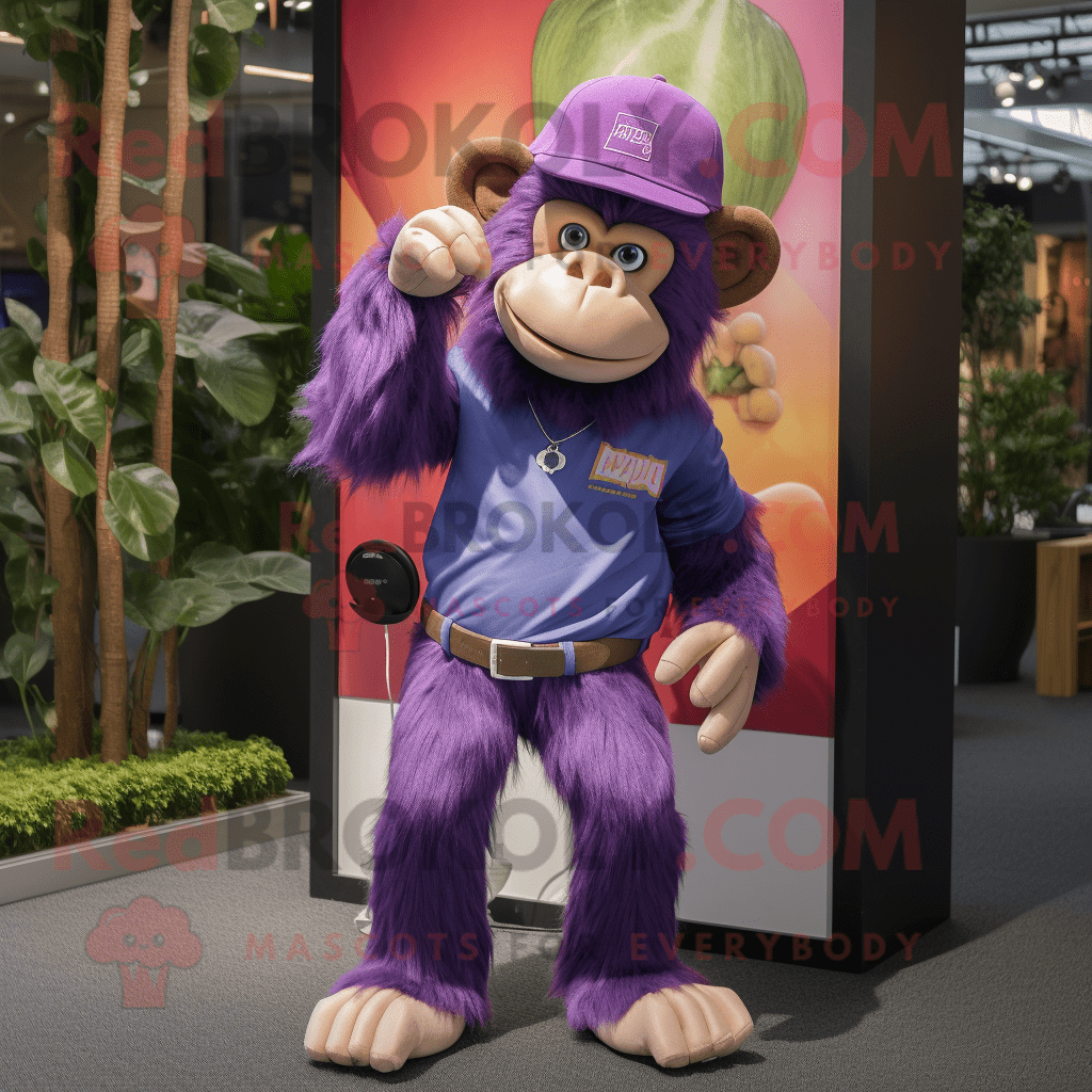 Purple Monkey REDBROKOLY mascot costume character dressed with a ...