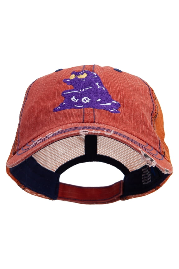 Purple Monster Embroidered Low Profile Special Cotton Mesh Cap - Orange OSFM