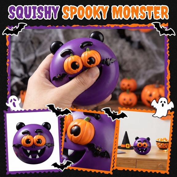 Purple Monster Halloween Squeeze Toy, Slow Rising Squishy Stress Relief Ball, Portable Sensory Fidget Toy For Anxiety Calming Desktop Decor