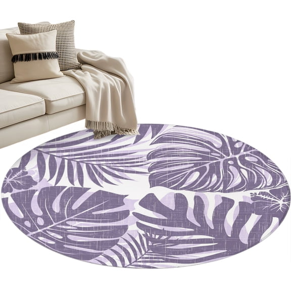 Purple Monstera Round Rug 3ft Washable Circle Entryway Rugs Non Slip Palm Tree Leaf Boho Botanical Tropical Area Rug Indoor Floor Carpet for Bedroom Kitchen Living Room Office Dining Room Nursery