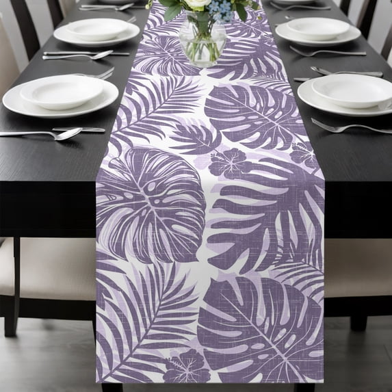 Purple Monstera Table Runner 60 Inches,Dining Table Runners Dresser Scarves,Palm Tree Leaf Boho Botanical Tropical Kitchen Coffee Tablerunner for Tabletop Party Birthday Holiday Wedding Decor 13"x60"