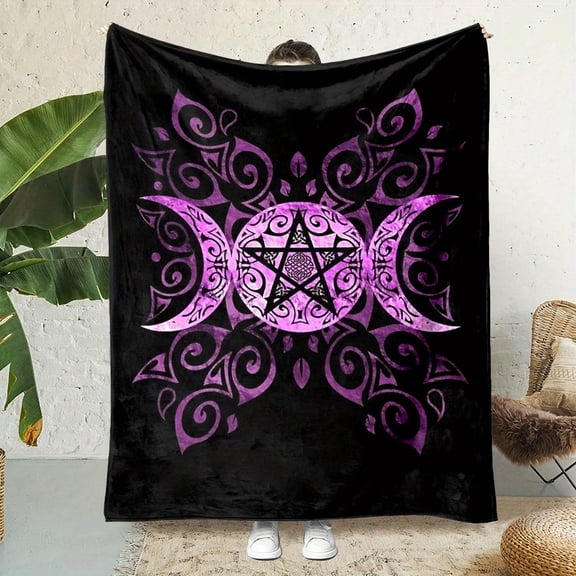 Purple Moon Blanket Purple Triple Moon All Season Blanket Five Pointed Star Print Office Nap Throw Home Gift for Family and Friends