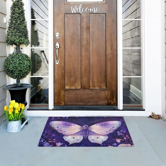 Purple Moon Flowers Insect Doormats Welcome Mats Gate Pads Entryway Outdoor 32" x 20"