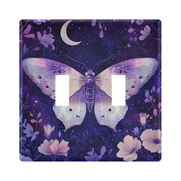 Purple Moon Flowers Insect Light Switch Cover Electrical Outlet Cover Replaceable Wall Plates 2-Gang