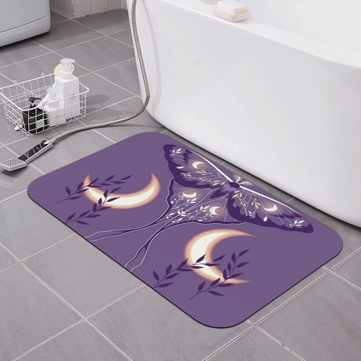 Purple Moon Moth Plant Bath Mats for Bathroom Non-Slip Absorbent Soft Plush Doormat Decor Rugs ...