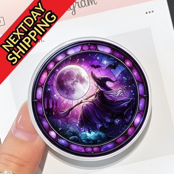 Purple Moon Wolf MagSafe Phone Grip Mystic Wolf Howling at Moon Illustration, Gothic Aesthetic Phone Holder, Magnetic Grip for Wolf Lovers