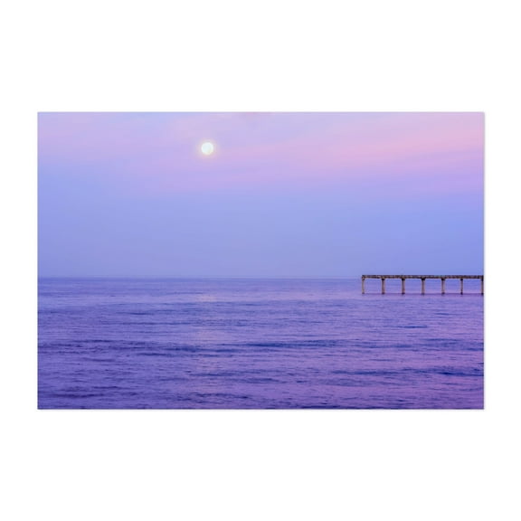 Purple Moonlit Serenity - San Diego California Photography Seascape Moon Ocean Minimalist Pastel Sunset Coast Unframed Wall Art Print 8 x 12 inches