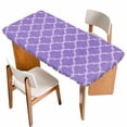 thumbnail image 1 of Purple Moroccan Table Cloths for 5 Foot Rectangle Tables, Boho Ethnic Abstract Quatrefoil Motifs Patio Waterproof Elastic Fitted Tablecloths, Washable Rectangular Table Cover for Camping, 1 of 8