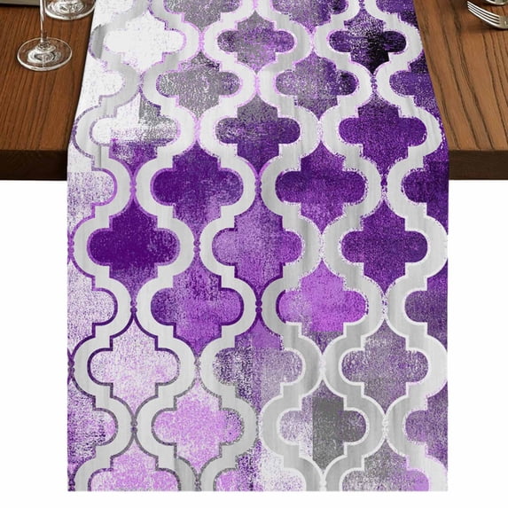 Purple Morocco 70 Inch Table Runner, Rustic Country Smear Street Mottled Art Farmhouse Dresser Scarf Cotton & Linen Tablerunner for Dining/Kitchen Island/Holiday Party Décor 13" x 70"