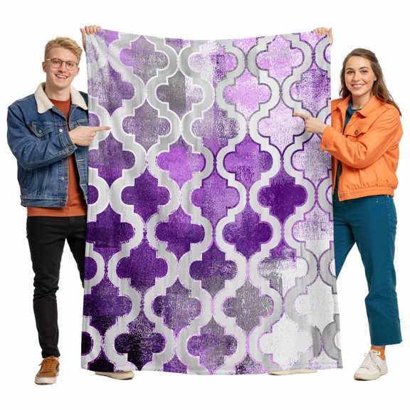 Purple Morocco Flannel Blanket for Bed,Travel and Camping, Abstract Retro Super Soft Cozy Blanket for All Seasons 60"x80"