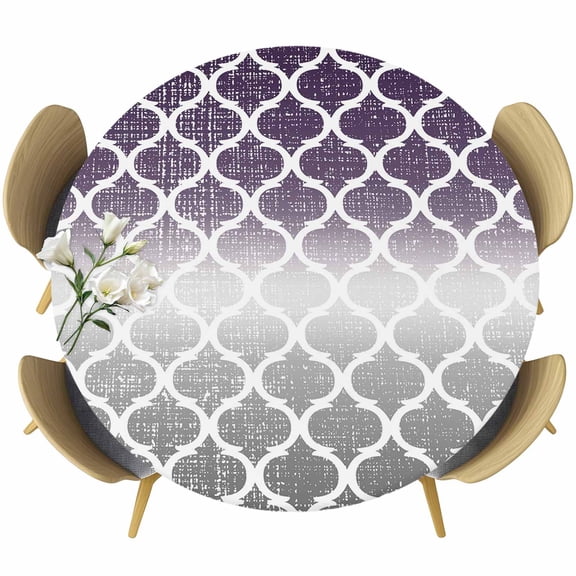 Purple Morocco Grey Gradient Fitted Round Tablecloths Table Covers 55"-60",Waterproof Table Cloth for Kitchen Holiday Party Tables Decor
