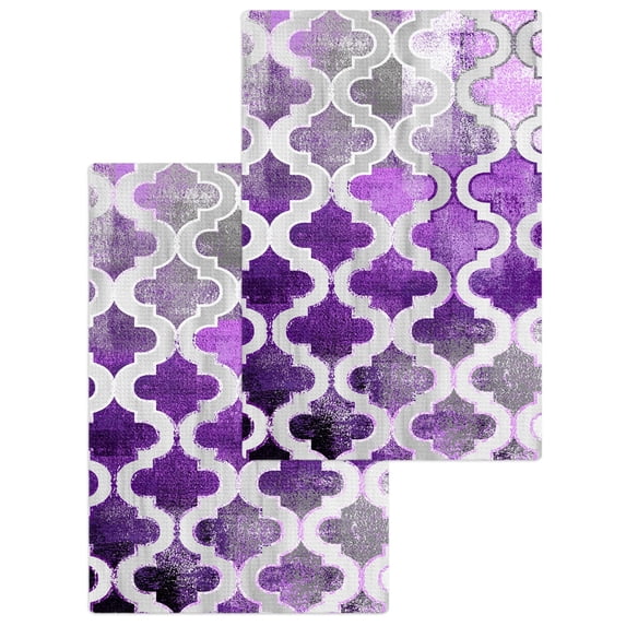 Purple Morocco Kitchen Dish Towels for Drying Dishes Set of 2, Rustic Country Smear Street Mottled Art Waffle Weave Microfiber Hand Tea Bathroom Towels Quick Dry & Absorbent Towel 15.7x23.6