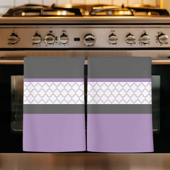 Purple Morocco Kitchen Towels Set of 1, Boho Stitching Pattern Stripes Grey Absorbent Dish Towels for Kitchen, Microfiber Hand Towel, Quick Drying Tea Towel for Cleaning Decorative Dishcloths