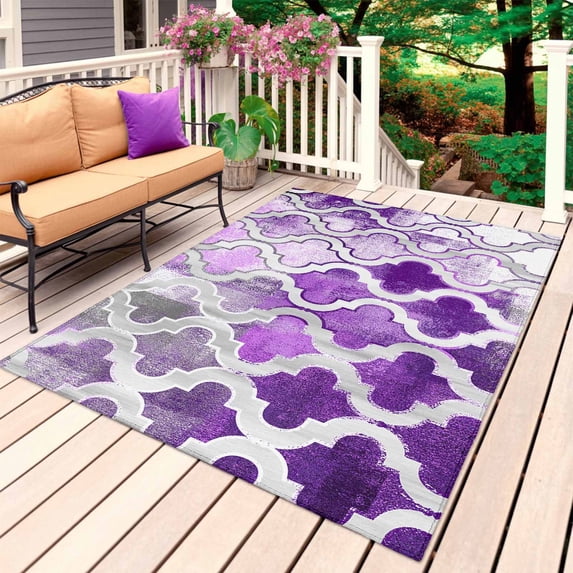 Purple Morocco Outdoor Rug 6x9 Ft, Non Slip Washable Area Rug, Rustic Country Smear Street Mottled Art Patio Rugs Carpet Runner, Large Floor Mat for Indoor/Outdoor Deck Porch Camping