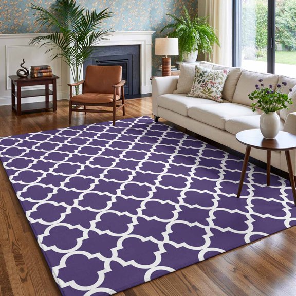 Purple Morocco Pattern Area Rug for Bedroom Living Room Rug 5x7ft, Soft Sponge Cushioned Non-Slip Washable Rugs, Geometric Tile Lattice Texture Rectangle Rugs for Dining Room Office Nursery Home