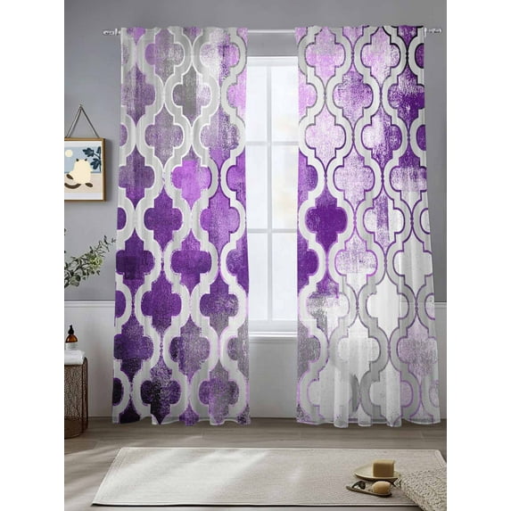 Purple Morocco Sheer Curtains 108 Inches Long 2 Panels Abstract Retro Light Filtering Semi Sheer Window Curtains Drapes for Bedroom Living Room 52"x108"