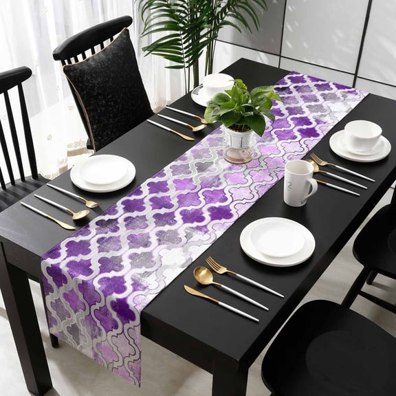 Purple Morocco Table Runner 48 Inches Long,Rustic Country Smear Street Mottled Art Kitchen Dining Burlap Linen Tablerunner for Small/Round/Square/Wedding/Coffee/Dining Table Party Home Décor 13 x 48