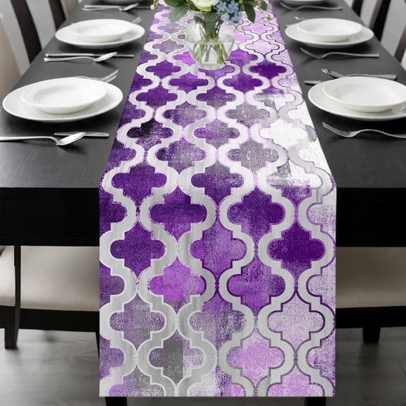 Purple Morocco Table Runner 60 Inches Long, Rustic Country Smear Street Mottled Art Kitchen Coffee Dining Table Decoration for Home Party Birthday Wedding Home Decor 13x60 Inches
