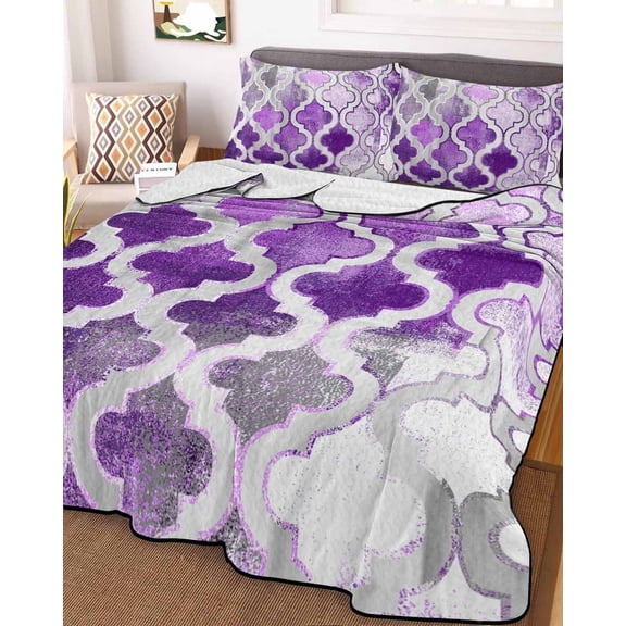 Purple Morocco Twin Size Down Alternative Comforter, Lightweight Comforter Quilt Bedding Set with Pillow Shams Rustic Country Smear Street Mottled Art All Seasons Bed Comforter Duvet Insert 68"x86"