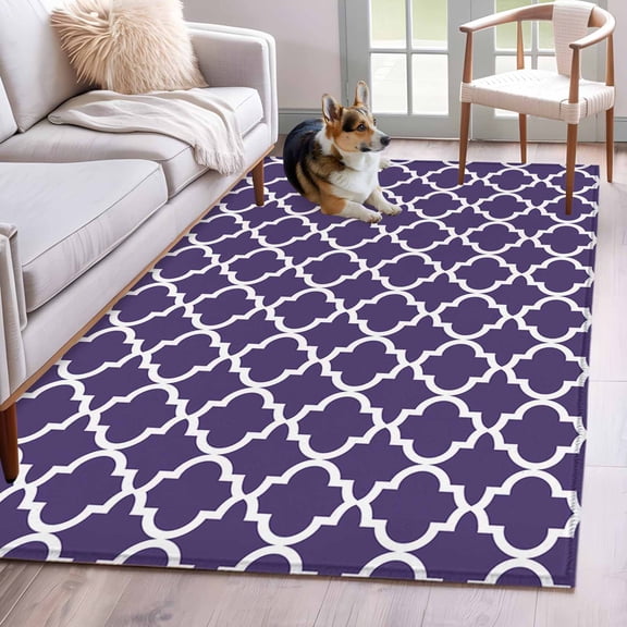 Purple Moroccon Area Rug 4x6 Washable Rug Non Slip Country Chic Ethnic Minimalist Motifs Large Area Rug Indoor Floor Carpet for Entryway Bedroom Kitchen Living Room Home Office Dining Room Nursery
