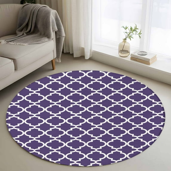 Purple Moroccon Round Rug 3ft Washable Circle Entryway Rugs Non Slip Country Chic Ethnic Minimalist Motifs Area Rug Indoor Floor Carpet for Bedroom Kitchen Living Room Home Office Dining Room Nursery