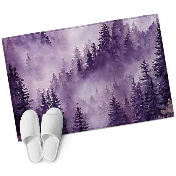 Purple Mountain Entryway Rug 2x3 Area Rug Washable Indoor Doormat Small Bathroom Rugs Non-Slip Low Pile Accent Throw Rugs Misty Forest Nature Woodland Pine Tree Landscape Carpet for Kitchen Bedroom