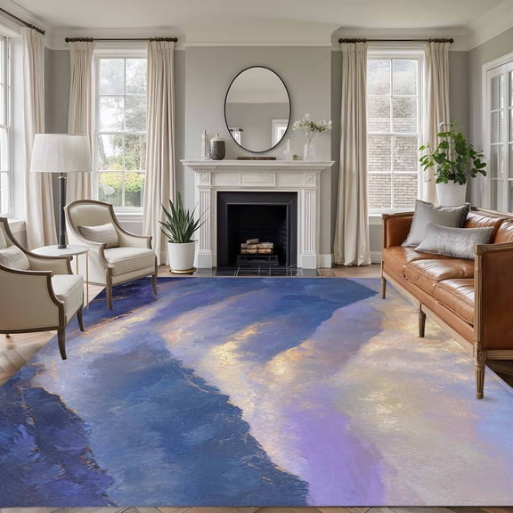 Purple Mountain Forest Area Rug 6x9 Washable Rug Non Slip Modern Abstract Art Oil Painting Large Area Rug Soft Stainresistant Indoor Floor Carpet for Living Room Bedroom Home Office Dining Room