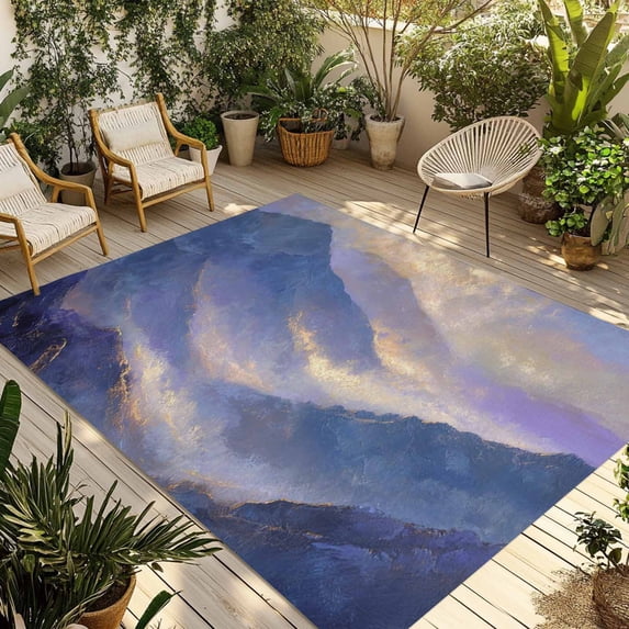 Purple Mountain Forest Outdoor Rug for Patio/Deck/Porch, Non-Slip Large Area Rug 5 x 8 Ft, Modern Abstract Art Oil Painting Indoor Outdoor Rugs Washable Area Rugs, Camping Rug Carpet Runner