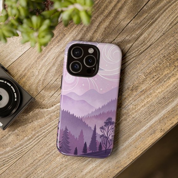 Purple Mountain Landscape Tough iPhone Case – Dual-Layer Protective Cover for Nature Lovers