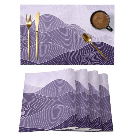 Purple Mountain Ridges Placemats Set of 1, Purple Ombre Fluid Lines Mountains Serene Abstract Non-Slip Place Mats Washable Table Mats for Kitchen Dining Table Decorations Indoor/Outdoor