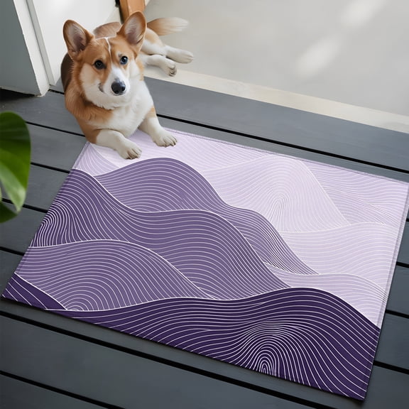 Purple Mountain Ridges Small Area Rugs 2x3 Purple Ombre Fluid Lines Mountains Serene Abstract Entryway Rugs Washable Door Mat, Low-Profile Area Rugs Floor Carpet for Living Room Bedroom Home Office