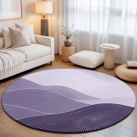 Purple Mountain Ridges Small Round Rug 3Ft Purple Ombre Fluid Lines Mountains Serene Abstract Area Rugs Washable Non Slip Indoor Floor Mats Circle Carpet for Living Room Bedroom Dining Room Decor