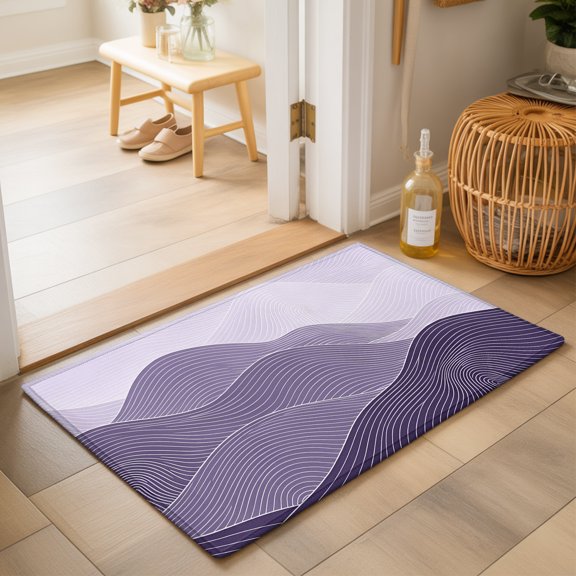 Purple Mountain Ridges Washable Small Entryway Area Rugs 2'x3', Purple Ombre Fluid Lines Mountains Serene Abstract Washable Rug Non-Slip Sturdy Edge Binding Carpet for Front Door Floor Room Entry
