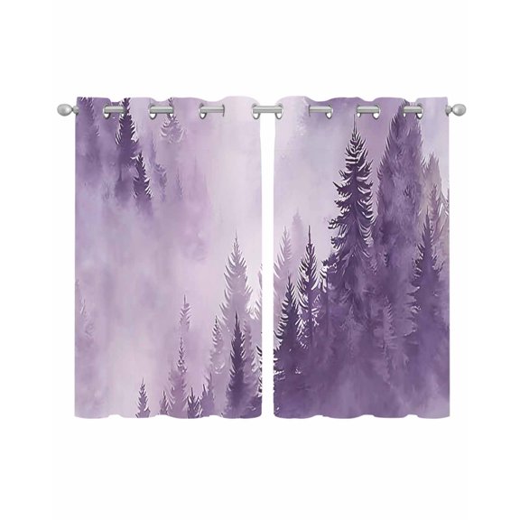 Purple Mountain Sheer Curtains 39 Inch Length 2 Panels Set for Living Room/Bedroom, Misty Forest Nature Woodland Pine Tree Landscape Kitchen Curtains Grommet Curtains Window Treatments 27.5"x39"x2