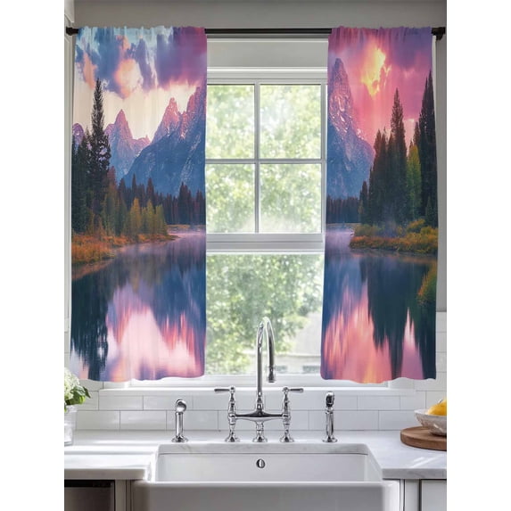 Purple Mountain Sheer Curtains for Living Room Bedroom Modern Art Forest Sheer Curtains 72 Inch Long 2 Panels Set Light Filtering Curtain Window Treatments Drapes for Dining Room