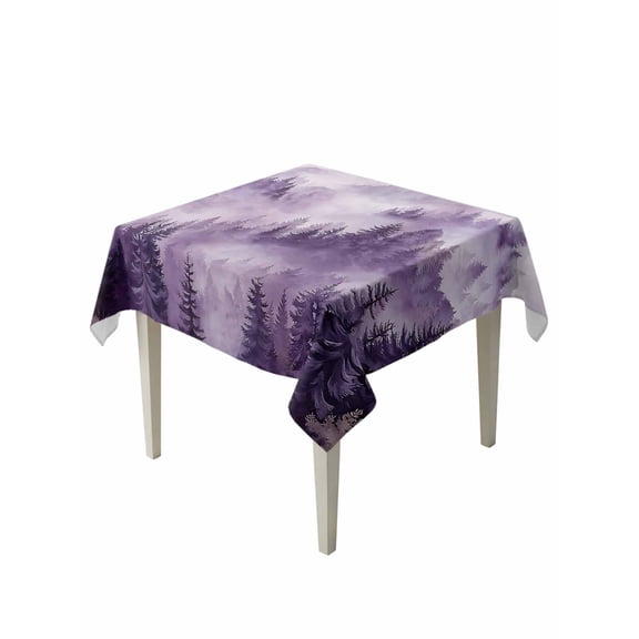 Purple Mountain Table Cloth, Waterproof Tablecloth for Square Tables, Misty Forest Nature Woodland Pine Tree Landscape Reusable Washable Fabric Table Cover for Restaurant Kitchen Dining 54"x54"
