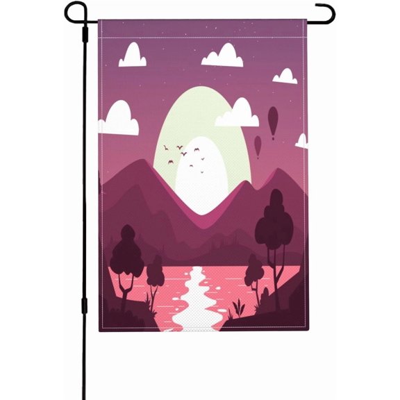 Purple Mountains Landscape Double Sided Burlap Garden Flag, 12 x 18 Inch Small Outdoor Yard Welcome Banner