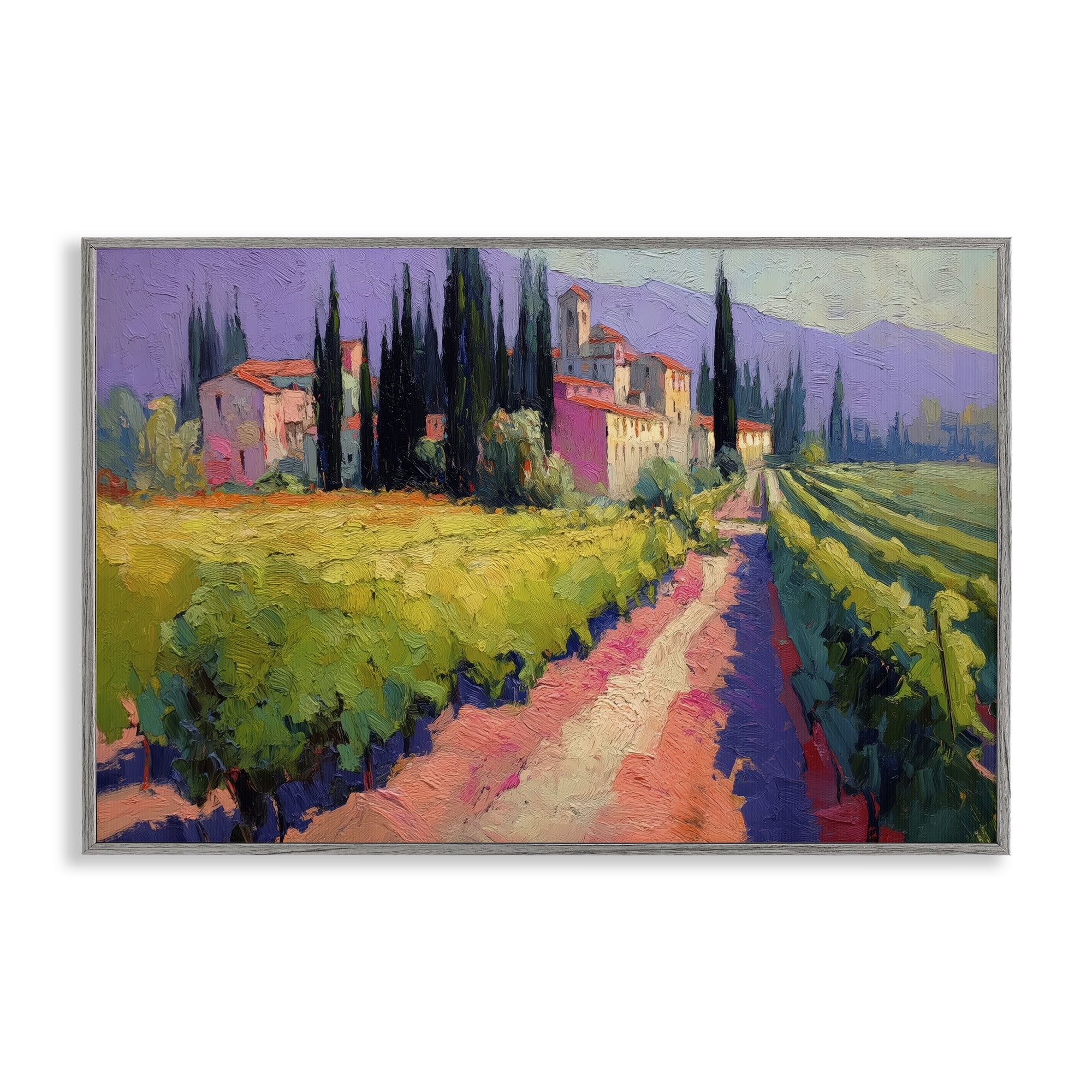 Purple Mountains Village Gray Framed Giclee Art, design by Annabelle Hall