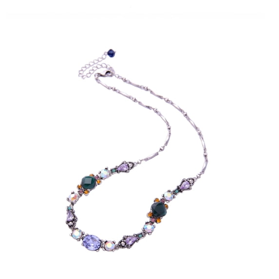 Purple Multi Colored Crystal Statement Necklace