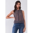 thumbnail image 1 of Purple & Multi Sleeveless Mock Neck Front Button Down Sheer Blouse Top, 1 of 3