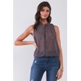 thumbnail image 1 of Purple & Multi Sleeveless Mock Neck Front Button Down Sheer Blouse Top, 1 of 5